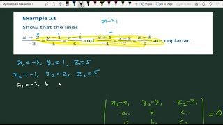 Show that the lines x+3/-3=y-1/1=z-5/5 and x+1/-1=y-2/2=z-5/5 are coplanar | Example 21 3D Chapter11