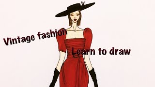 Vintage Style Illustration/Vintage Fashion/FashionDrawing/Fashion Illustration