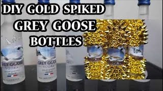 DIY GREY GOOSE GOLD SPIKED MINI GLAM BOTTLES SET W/ MATCHING SPIKED  SHOT GLASS-