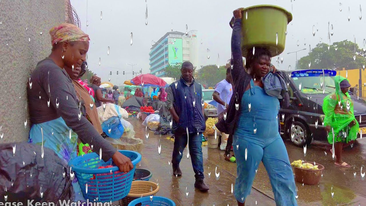 4K EXTREME RAINS IN AFRICA MARKET GHANA ACCRA