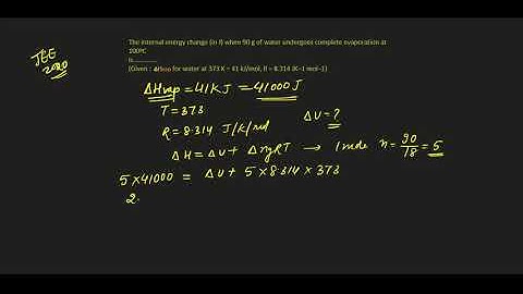 The internal energy change (in J) when 90 g of water undergoes complete evaporation at 100ºC is