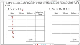 Mean absolute deviation Worksheet