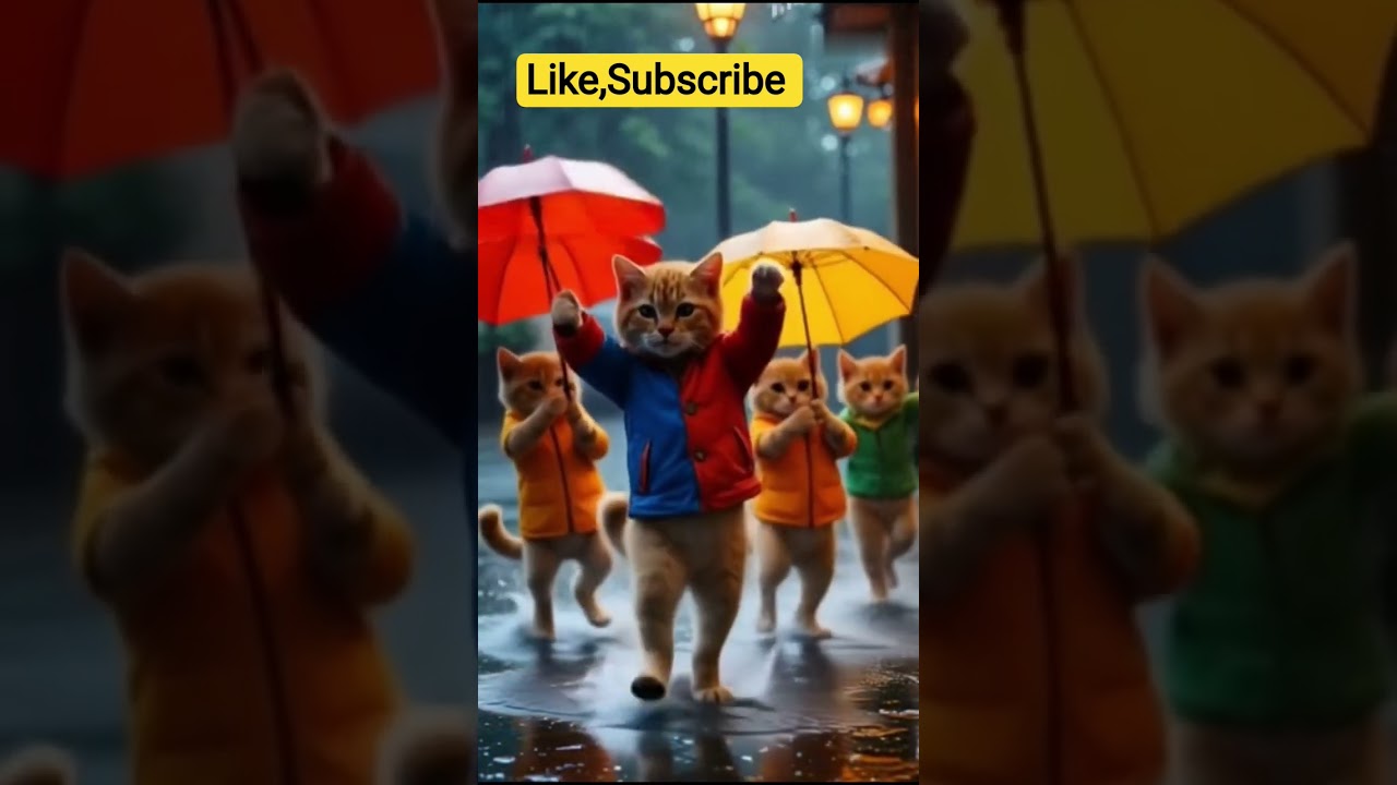 Funny Cats Dancing in the Rain | Group Dance with Umbrellas