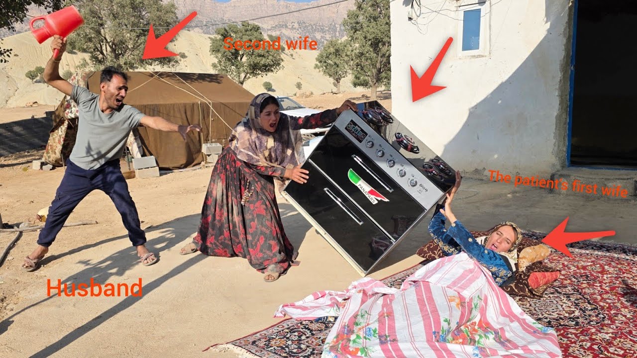 Buying a gas stove for  first lady of  patient with  help of  operator and the envy of  second lady