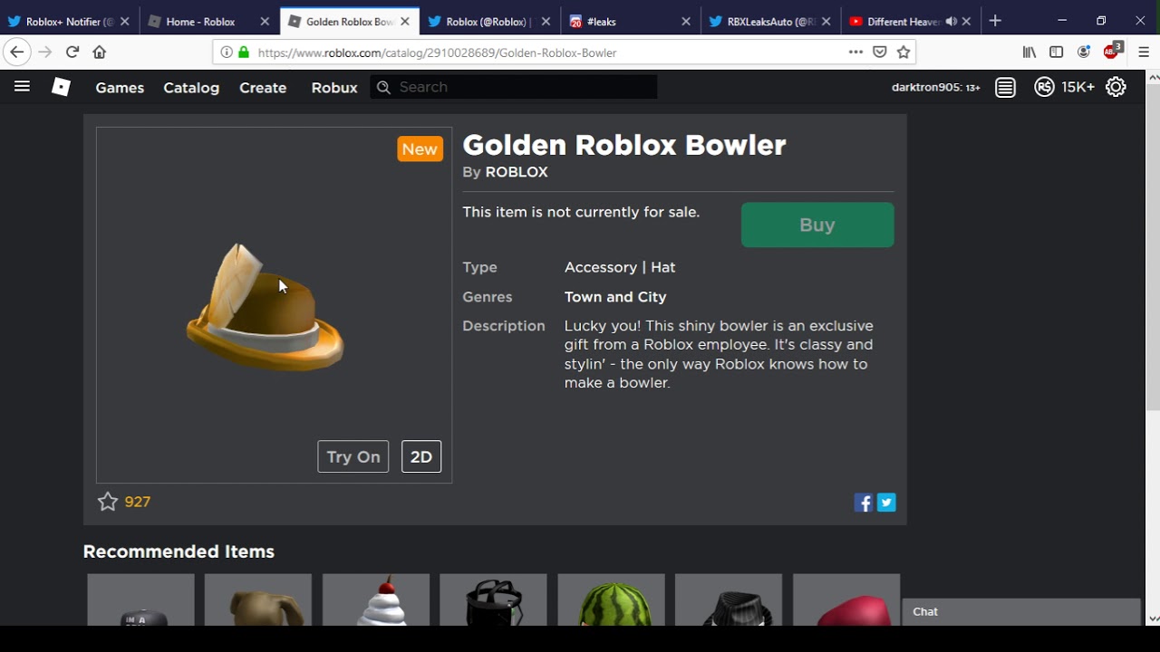 New Golden Roblox Bowler Roblox Youtube - golden finned knight roblox