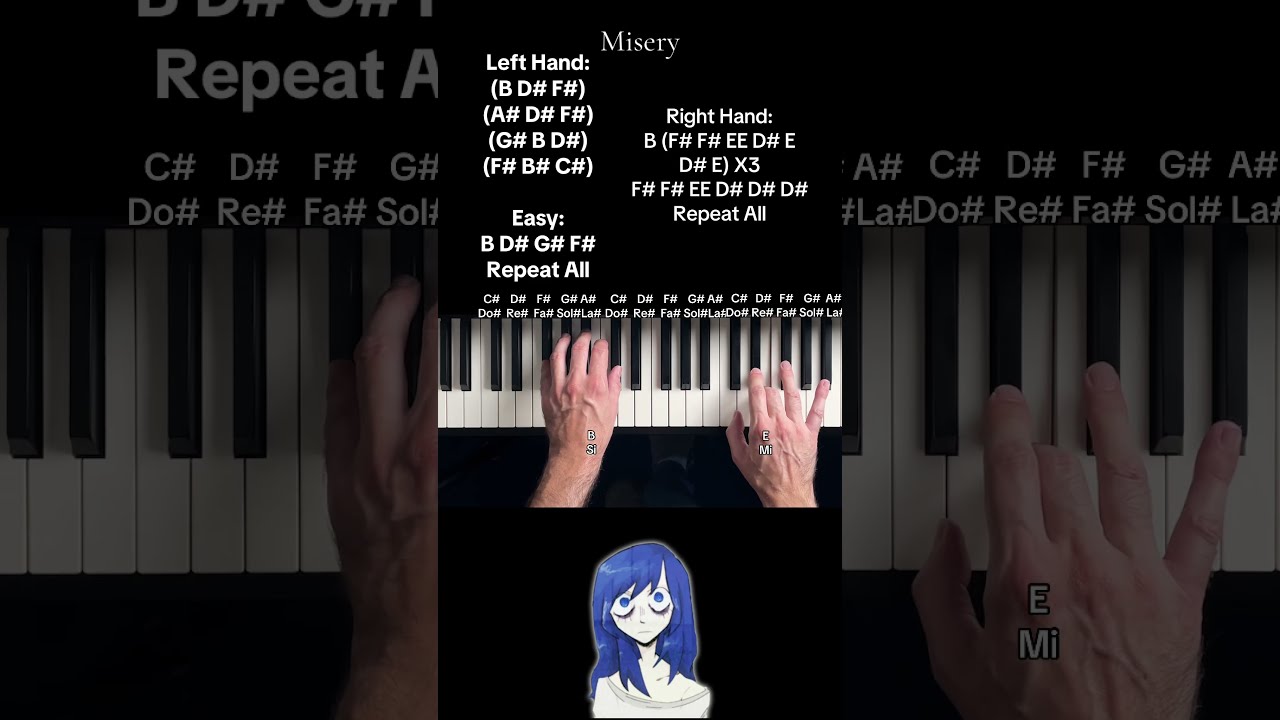 Pupsies - Misery (Chords & Easy Piano Tutorial With Letters)