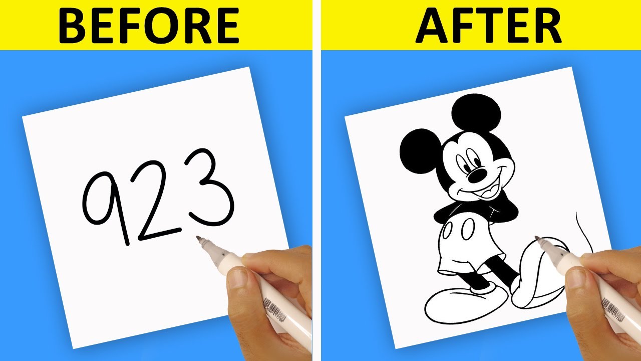 How To Draw Mickey Mouse With Number 923 Easy - YouTube