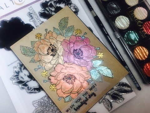 Watercolor metallic florals using Finetec Pearl colors