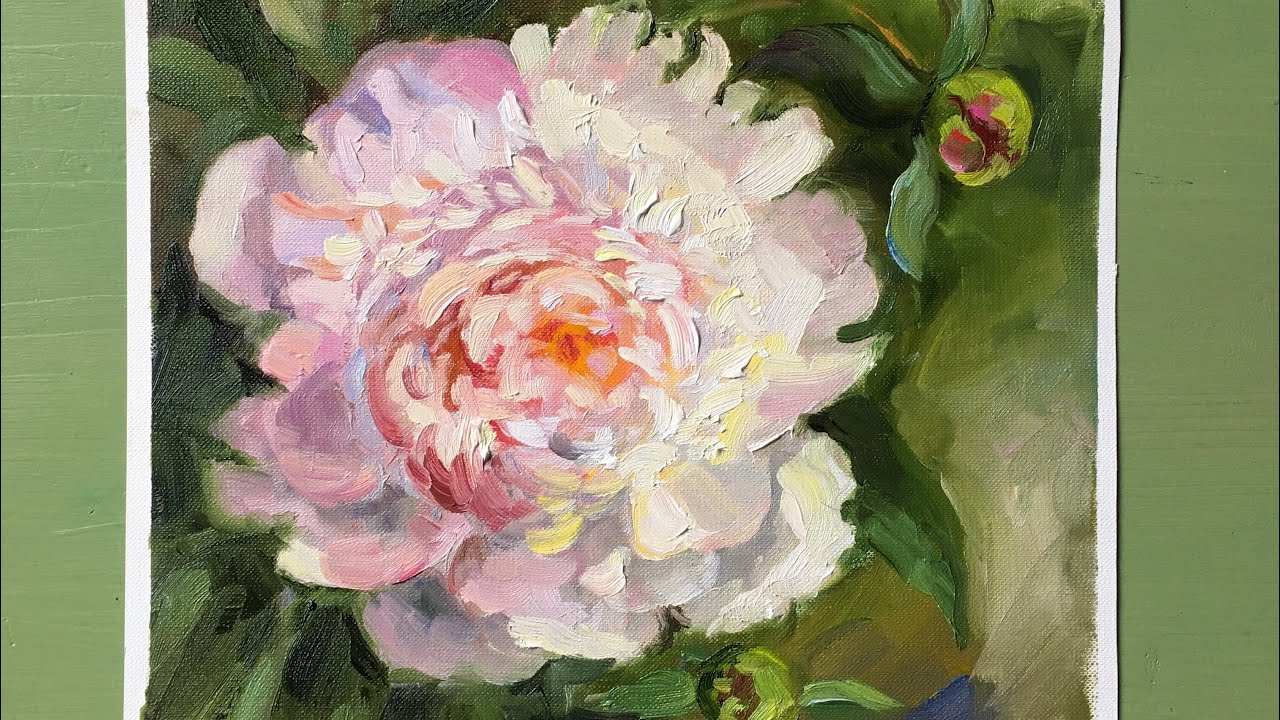 Как рисовать пионы маслом поэтапно на холсте