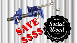 Woodworking tip # 1 - Save Money on Pipe Clamps 3/4" Irwin Pipe Clamp - http://goo.gl/NbnxPU 1/2" Irwin Pipe Clamp - http://goo.gl