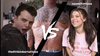 2 ARTISTS VS 1 BACKPIECE / collab backpiece part 1 / naomiitattoos vs thelittleinker