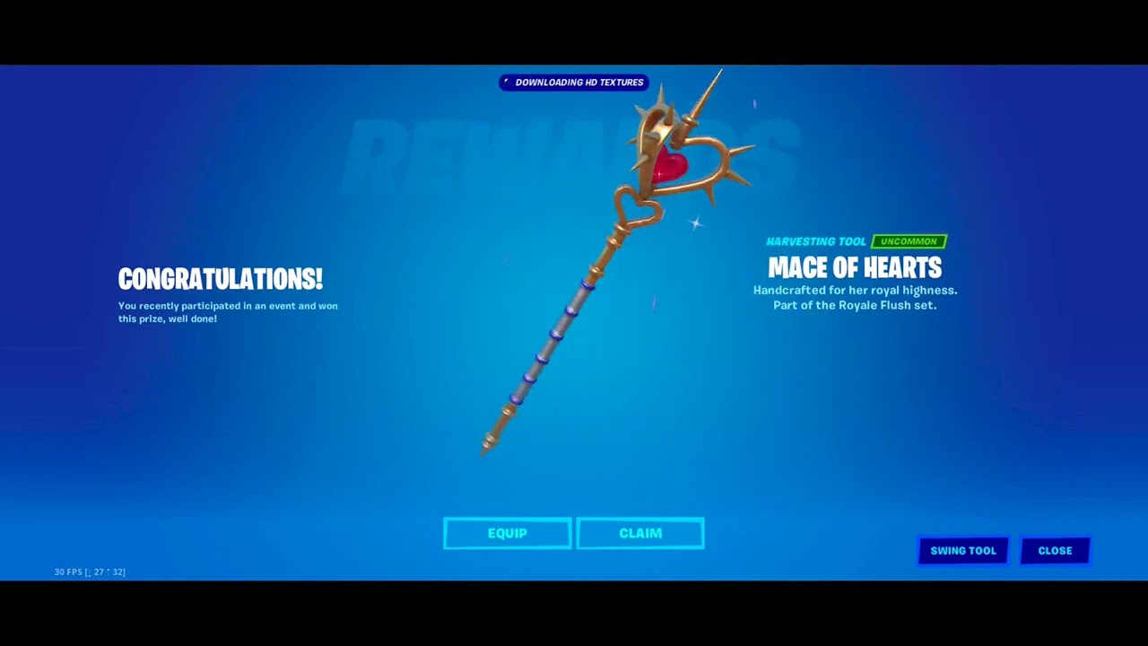 Fortnite have started granting Free mace of hearts Pickaxe Reward for