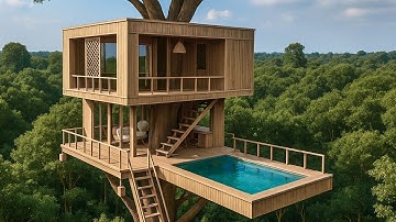 Real Life Building Secret Modern Treehouse Private Pools Next in Jungle In 69Day