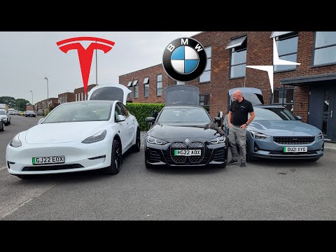 EVs with Hatchback and Tow Bar: Tesla Model Y vs BMW i4 M50 vs Polestar 2