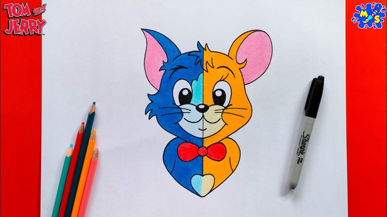 Tom and Jerry Drawing || How to Draw Tom and Jerry Half Face Easy ...