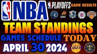 nba standings today April 30, 2024 | games results | games schedule today | nba live today updates