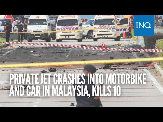 Private jet crashes into motorbike and car in Malaysia, kills 10 class=