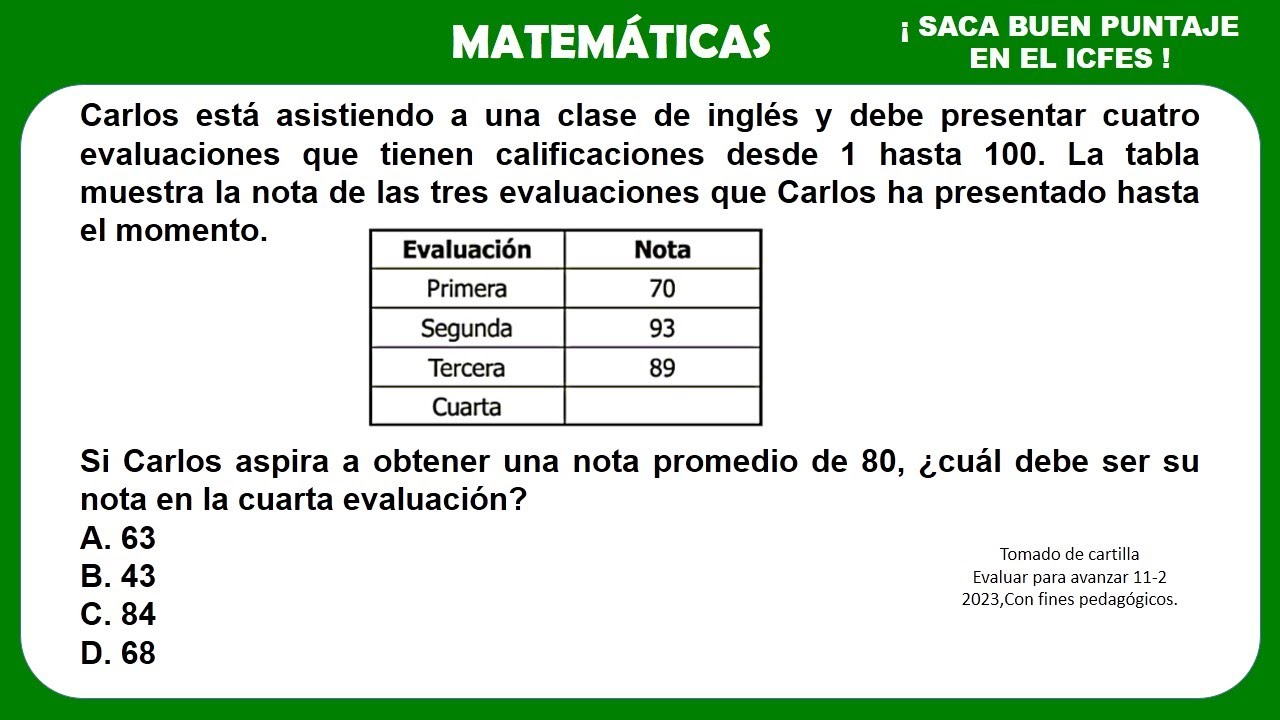 PREGUNTA ICFES , PROMEDIO O MEDIA ARITMÉTICA- DOS SOLUCIONES.