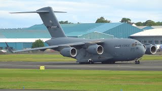 [4K] USAF Boeing C17A Globemaster III Morning Takeoff at Prestwick Airport July 2022