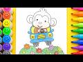 Cute Monkey Coloring for Kids 🎨 | Easy & Beautiful Drawing Tutorial 🌈🧚♀️Relaxing Art Video