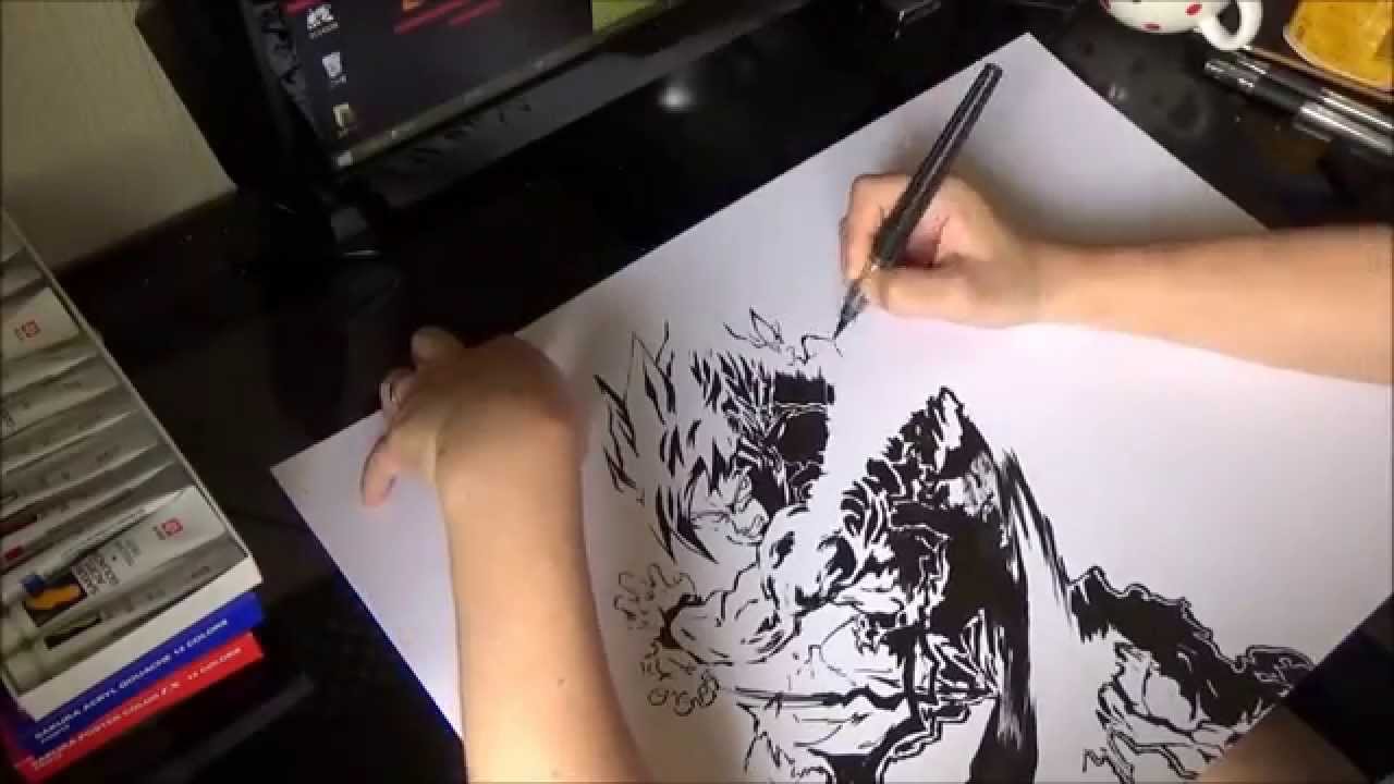 ドラゴンボールz 筆ペンで悟空とフリーザを描いてみた Drawing Goku Youtube