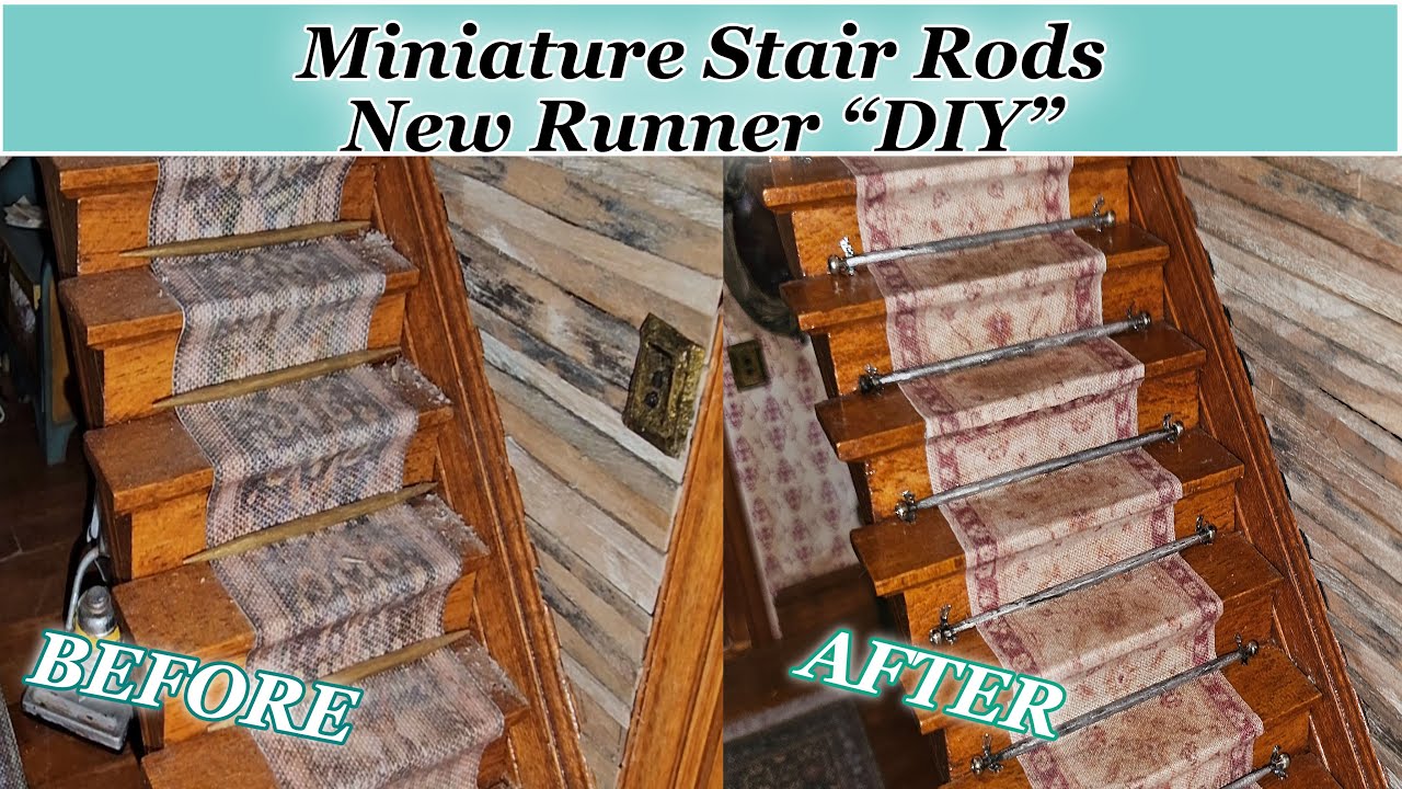 Easy Miniature Stair Rods/ Fabric Printed Runner DIY, 1:12 Dollhouse