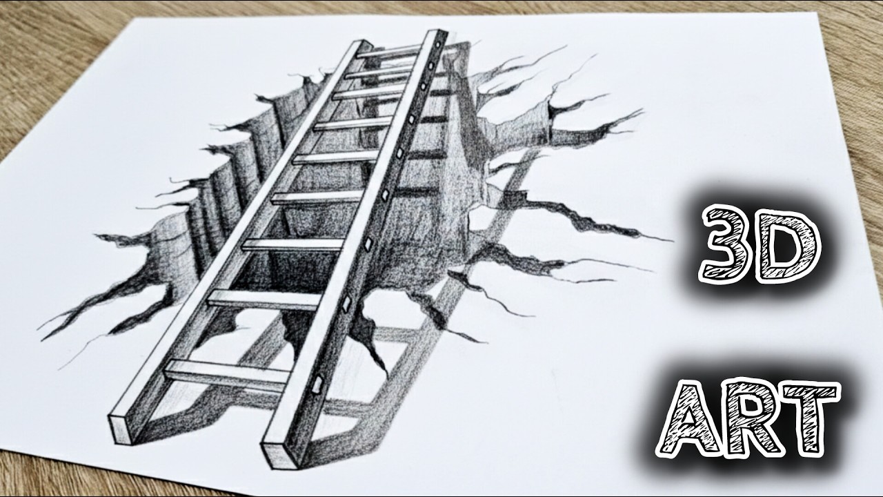 Easy 3D Drawing on Paper | How to Draw a Ladder Descending Into an Abyss