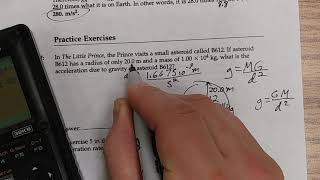 7-2 Exercise 7 Physics Gravity calculation of acceleration due to gravity.