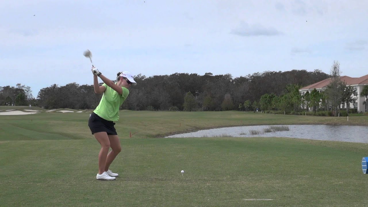 GOLF SWING 2012 CINDY LACROSSE DRIVER DOWN THE LINE & SLOW MOTION