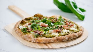 New Mexico Pizza: Roasted New Mexico Chile Pesto, Goat Cheese, Prosciutto, and Pecans