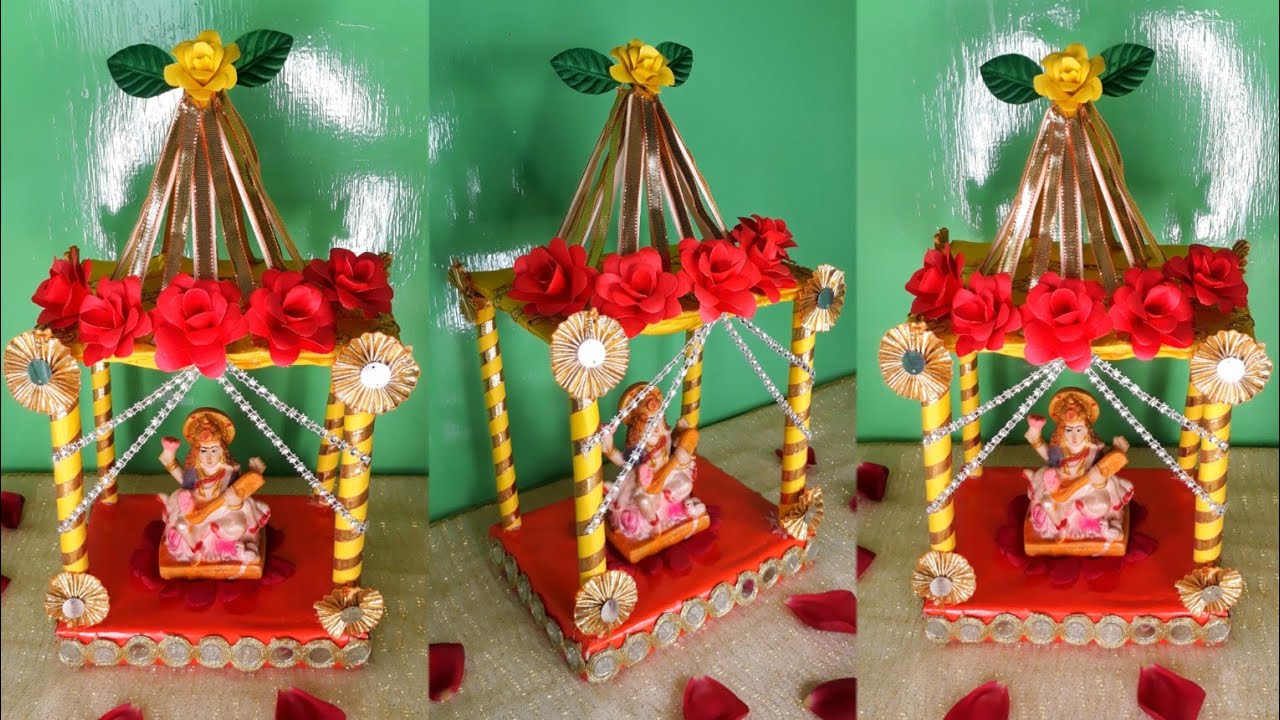 beautiful-decoration-for-saraswati-puja-at-home-youtube