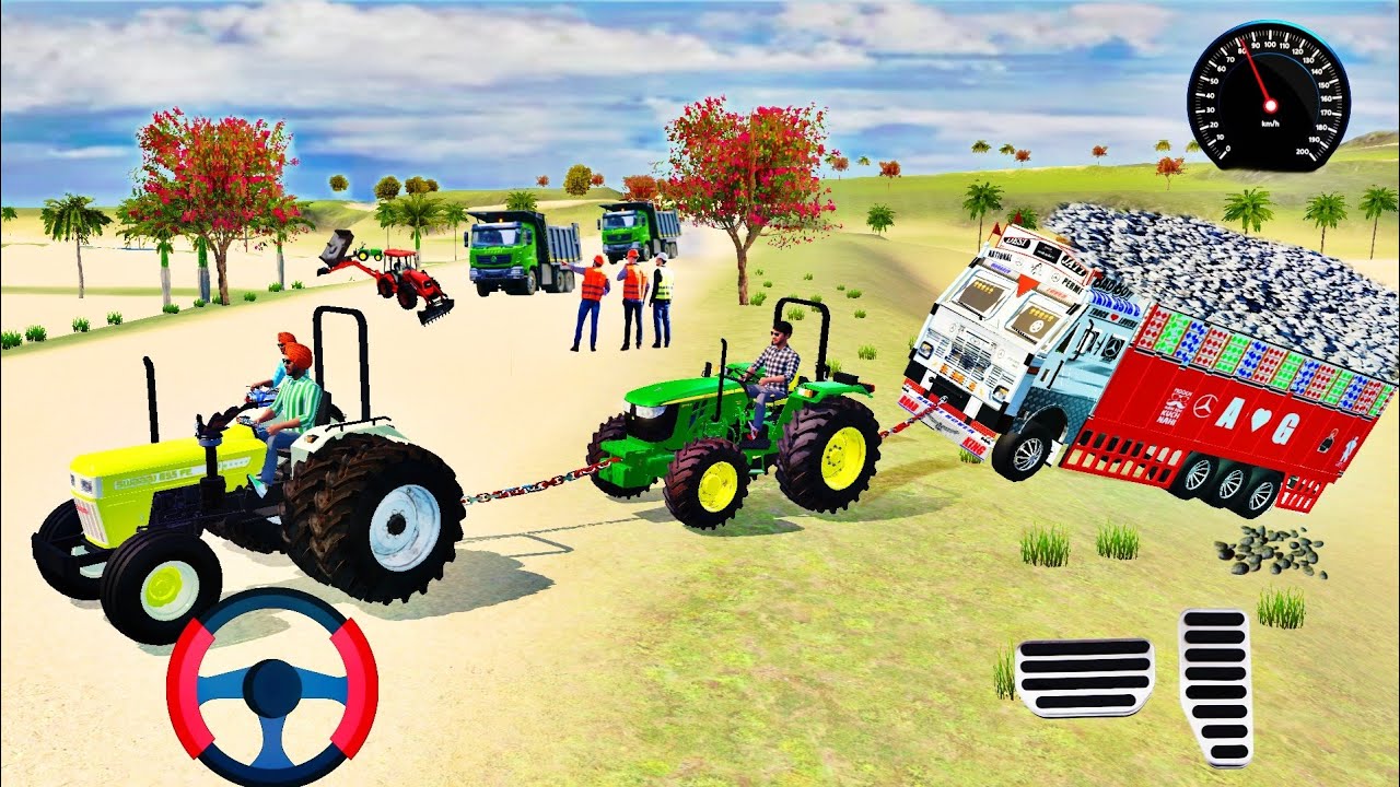 Indian truck stuck in the road side rescue by tractors 😱#viral #tractor #games #jcb #dumper #jcbjcb 