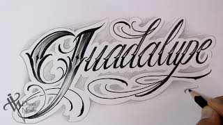 Como Dibujar Lettering GUADALUPE 🟢 Drawing lettering Fancy Chicano Lettering - Nosfe Ink Tattoo