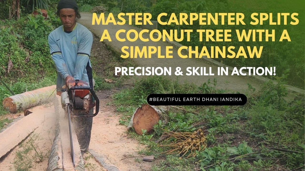 Master Carpenter Splits a Coconut Tree with a Simple Chainsaw ...