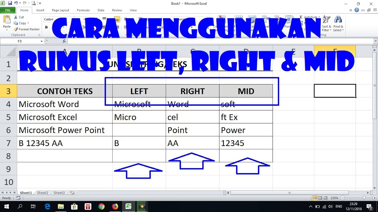 Cara Menggunakan Rumus Left Right Dan Mid Youtube