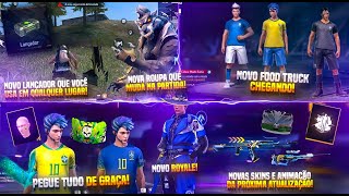 ROUPA E SKINS DA NOVA ATUALIZAÇÃO, CALENDÁRIO SEMANAL, NOVO LANÇADOR, SKINS DE GRAÇA DA COPA E MAIS