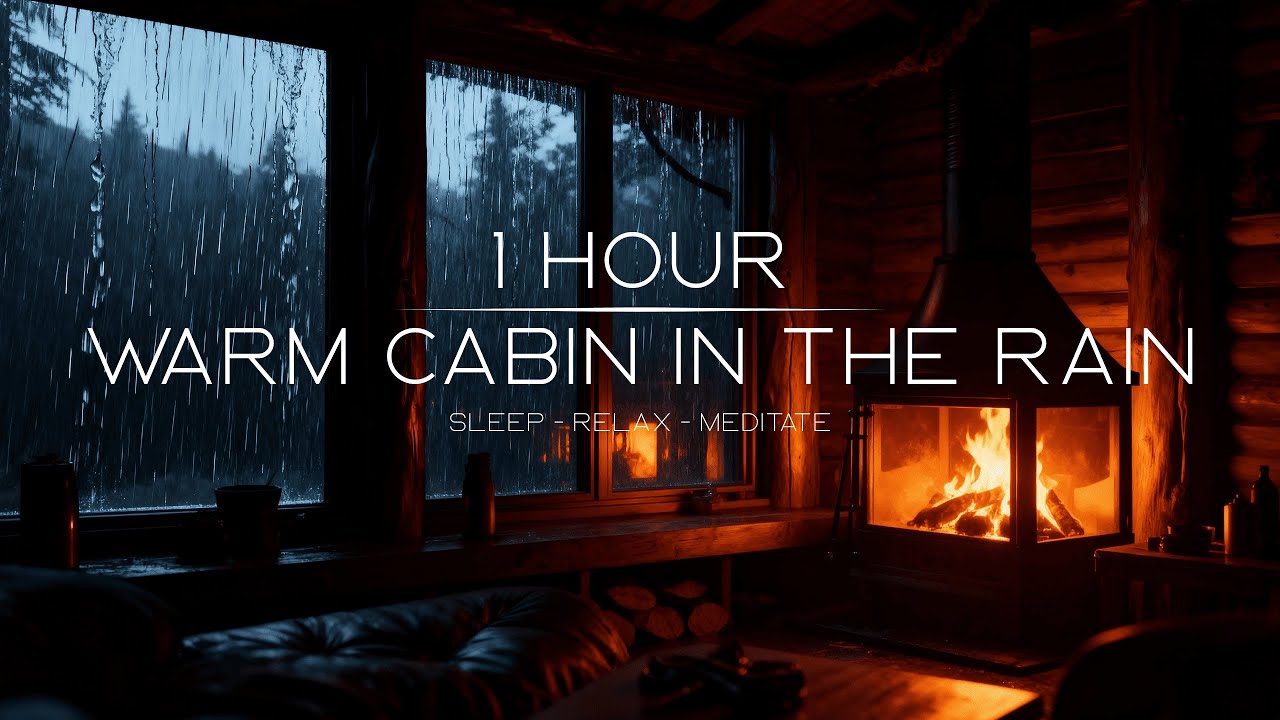 Cozy Warm Cabin Ambience with Fireplace & Rain Sounds for Sleep, Study ...