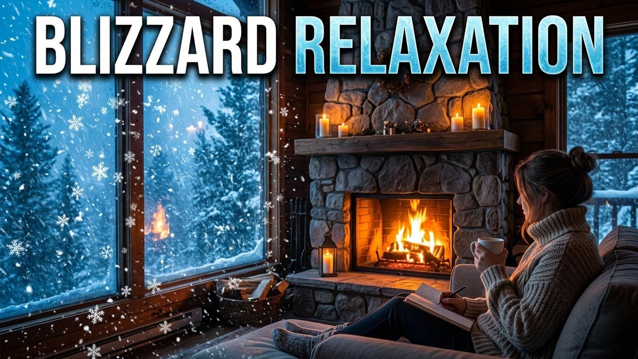 Cozy Winter Cabin Ambience ❄️ Relaxing Piano Music & Heavy Blizzard Sounds for Studying