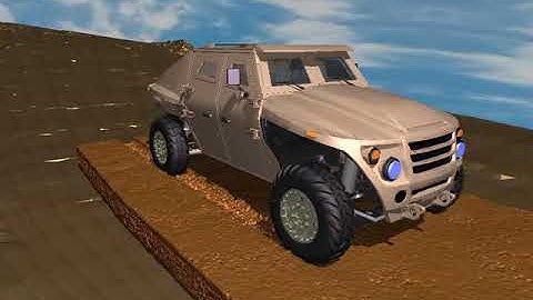 Simulation of a wheeled vehicle on a variable slope soft soil test course with 2 soil layers