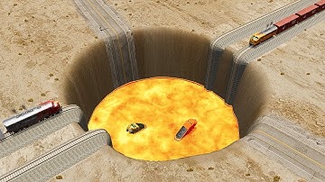 Impossible Trains VS Giant Lava Crater Crossing - BeamNG.Drive