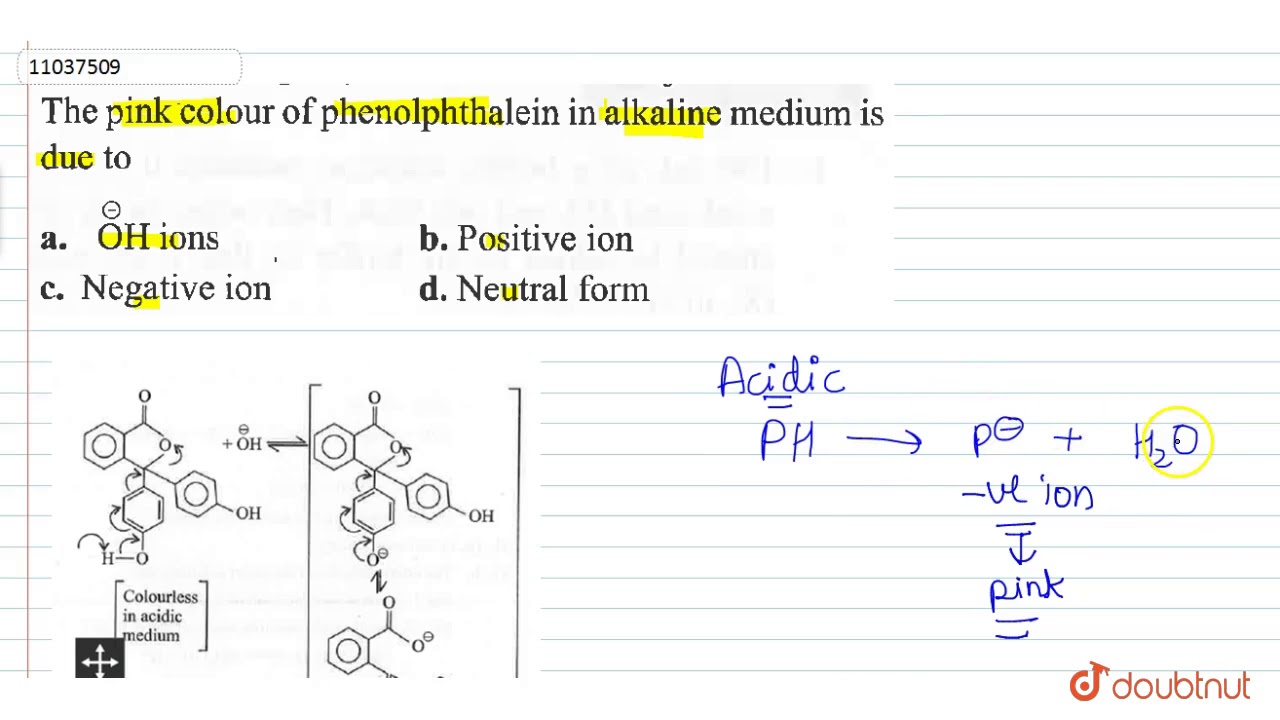 The pink colour of phenolphthalein in alkaline medium is due to YouTube