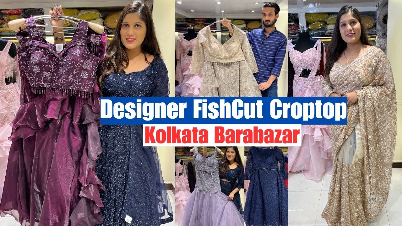 Designer Fish Cut Crop Top & Gown in Kolkata | Nav Durga Barabazar