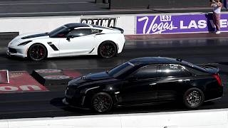 White 2015 To 2019 Chevy Corvette Z06 Vs. 2009 To 2019 Cadillac CTS-V Drag Race 4K UHD LS Fest