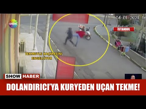 Dolandırıcıya kuryeden uçan tekme!