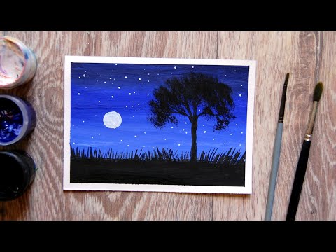 Как Нарисовать Ночной Пейзаж Гуашью Быстро И Легко