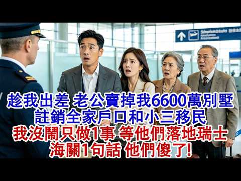 趁我出差半年，老公賣掉我6600萬別墅，註銷全家戶口和小三移民，我沒鬧，直接打電話做1事，丈夫全家興奮落地瑞士，海關1句話，他們被驅逐傻了！#婆媳 #家庭 #婚姻 #情感故事 #為人處世