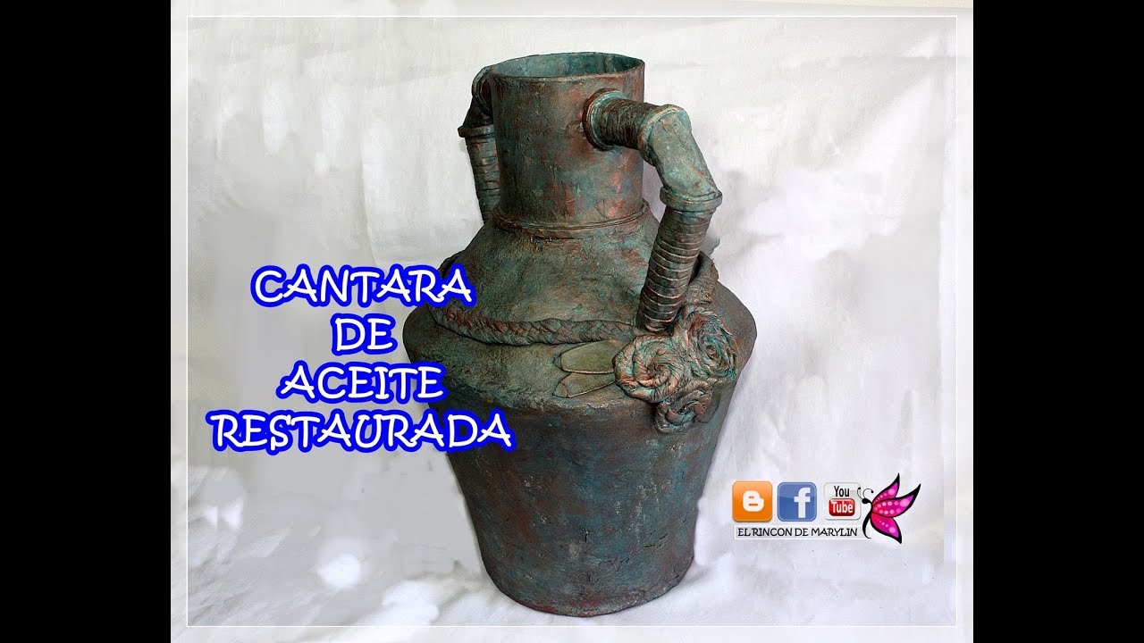Restaurar cantara de aceite con papel mache -  Restore vase with paper mache