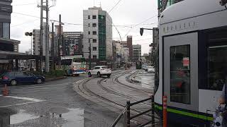 広電1000形広島駅発車、3950形到着