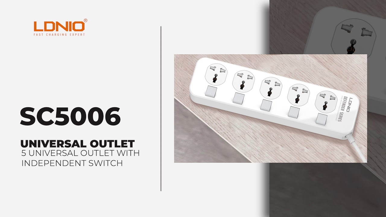 Ldnio Sc3604c Power Extension 3 Sockets + 3 Usb‐A 3 Usb‐C 2500w.