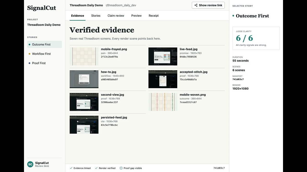 SignalCut: Proof Before Publish for Product Demos